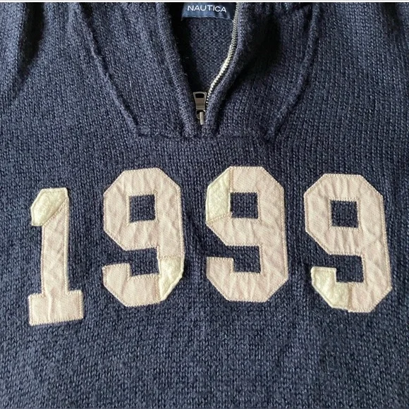Nautica Navy Zip-Up Sweater with Cream '1999' Patch - Picture 6 of 8
